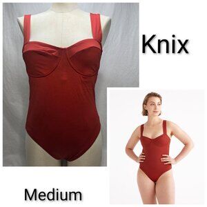 Knix Balcony Cup One Piece Wide Strap Back Tie Closure Swimsuit Size Medium-Lava